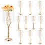 VEVOR 10PCS 55cm/21.65” Tall Crystal Wedding Flower Stand, Metal Wedding Centerpiece Vase, Gold Flower Holders Floral Display Rack for Tables Wedding Dinner Party, Ceremony Birthday Event Decor