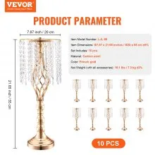 VEVOR 10PCS 55cm/21.65” Tall Crystal Wedding Flower Stand Vase for Party Decor