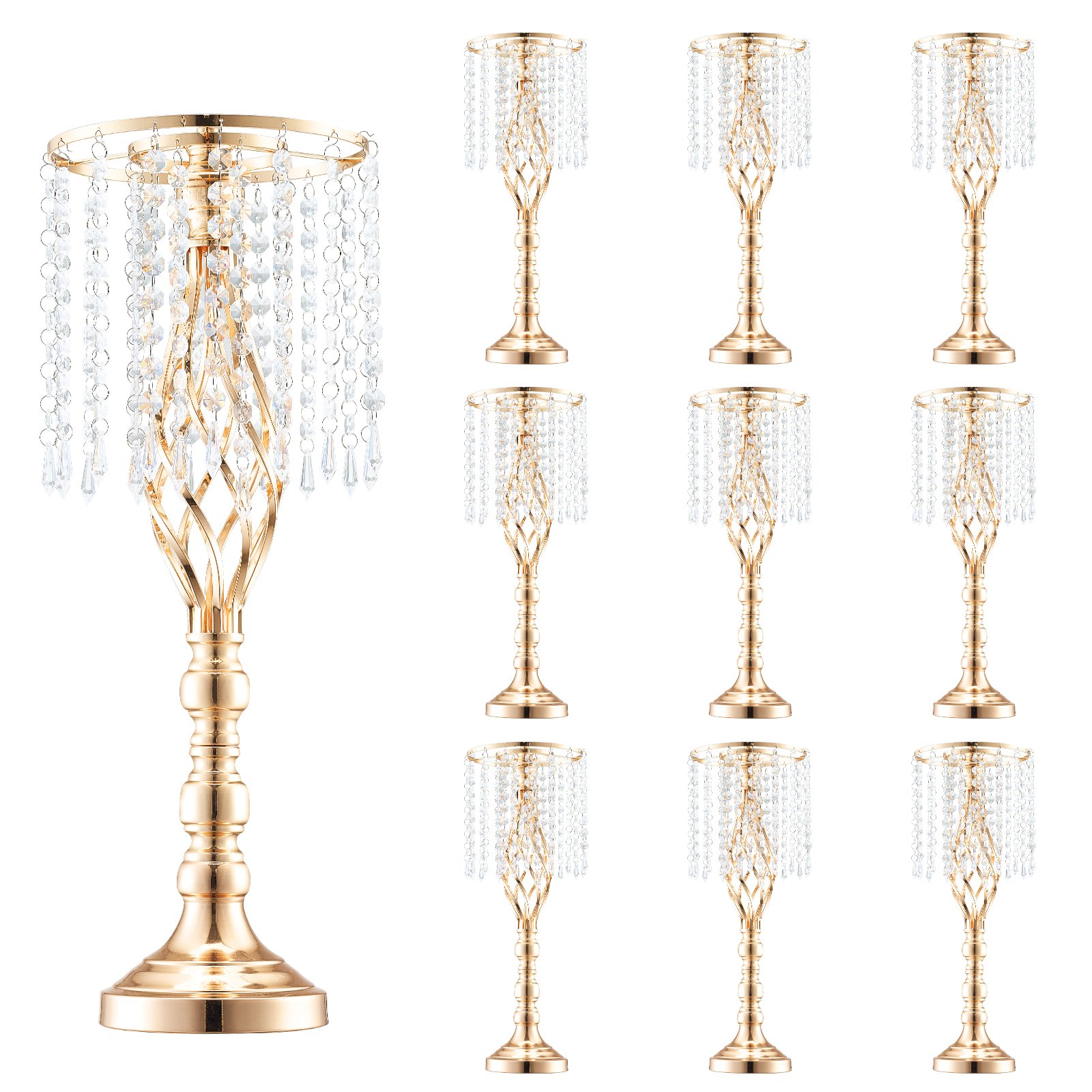 VEVOR 10PCS 55cm/21.65” Tall Crystal Wedding Flower Stand, Metal Wedding Centerpiece Vase, Gold Flower Holders Floral Display Rack for Tables Wedding Dinner Party, Ceremony Birthday Event Decor