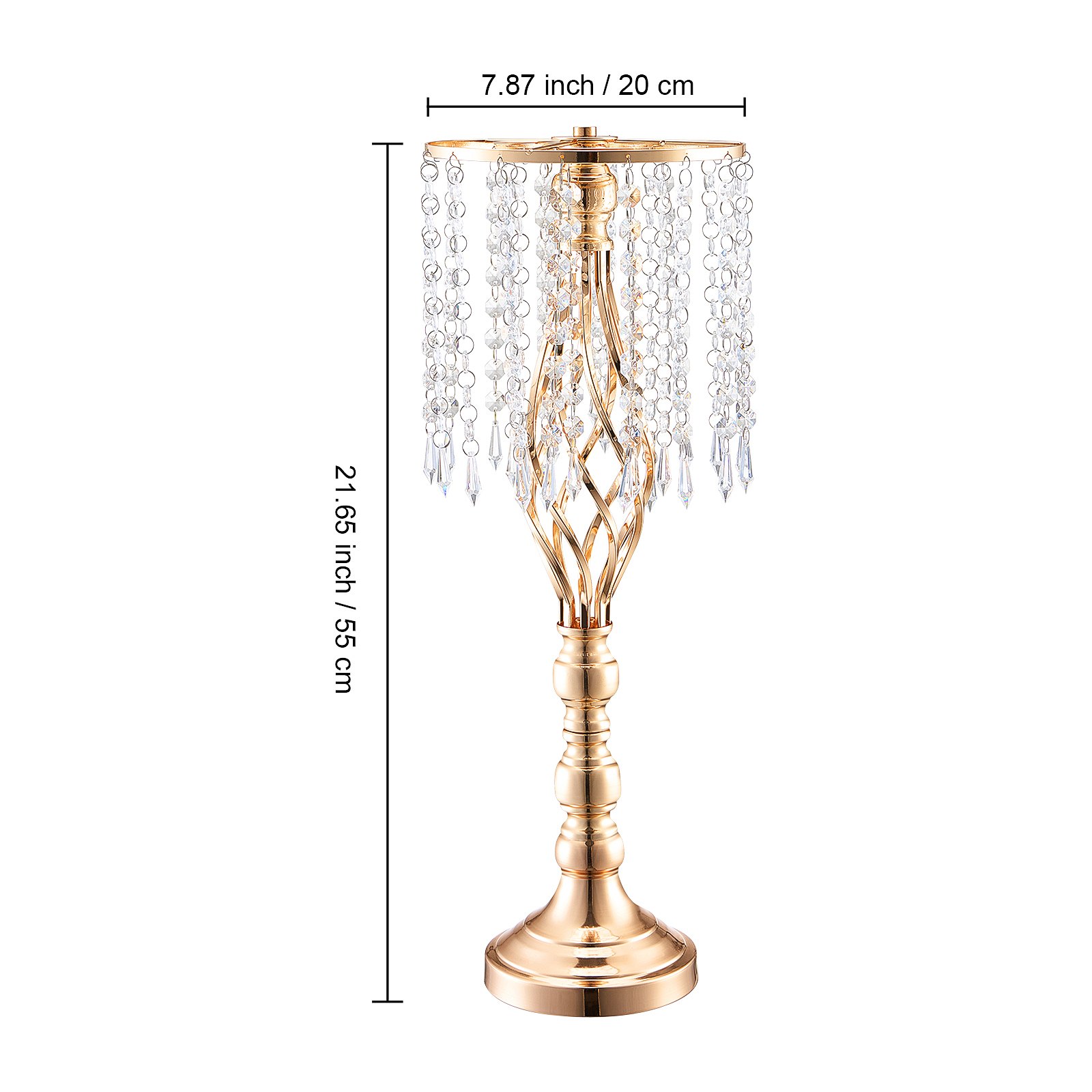 VEVOR 10PCS 55cm/21.65” Tall Crystal Wedding Flower Stand, Metal Wedding Centerpiece Vase, Gold Flower Holders Floral Display Rack for Tables Wedding Dinner Party, Ceremony Birthday Event Decor