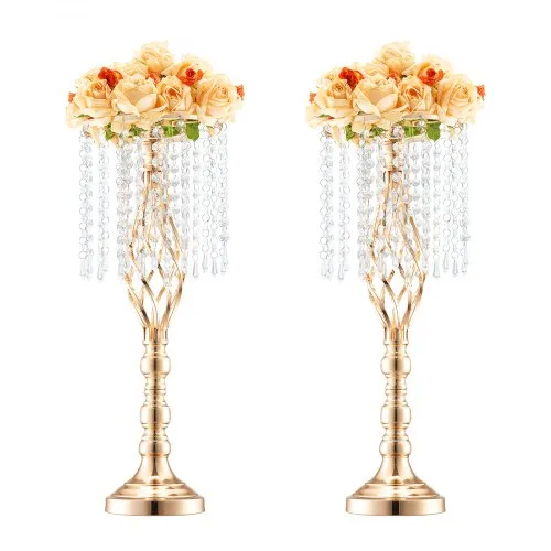 VEVOR 2PCS 55cm/21.65” Tall Crystal Wedding Flower Stand, Metal Wedding Centerpiece Vase, Gold Flower Holders Floral Display Rack for Tables Wedding Dinner Party, Ceremony Birthday Event Decor