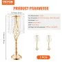 VEVOR 2PCS 55cm/21.65” Tall Crystal Wedding Flower Stand, Metal Wedding Centerpiece Vase, Gold Flower Holders Floral Display Rack for Tables Wedding Dinner Party, Ceremony Birthday Event Decor