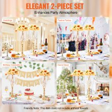 VEVOR 2PCS 55cm/21.65” Tall Crystal Wedding Flower Stand Vase for Party Decor