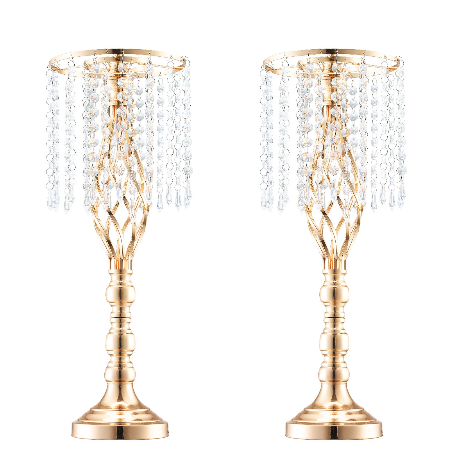 VEVOR 2PCS 55cm/21.65” Tall Crystal Wedding Flower Stand, Metal Wedding Centerpiece Vase, Gold Flower Holders Floral Display Rack for Tables Wedding Dinner Party, Ceremony Birthday Event Decor