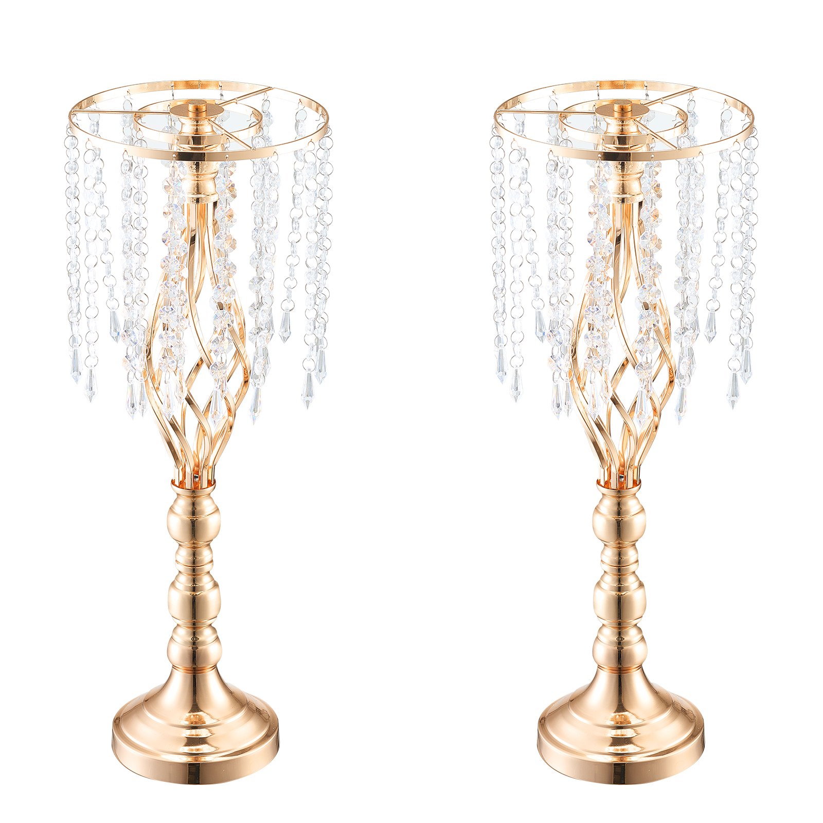VEVOR 2PCS 55cm/21.65” Tall Crystal Wedding Flower Stand, Metal Wedding Centerpiece Vase, Gold Flower Holders Floral Display Rack for Tables Wedding Dinner Party, Ceremony Birthday Event Decor