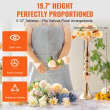 VEVOR 24PCS 50cm/19.7” Wedding Flower Vase Metal Gold Floral Stand for Table