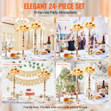 VEVOR 24PCS 50cm/19.7” Wedding Flower Vase Metal Gold Floral Stand for Table