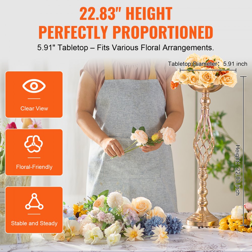 VEVOR 20PCS 58cm/22.83” Tall Wedding Flower Vase, Metal Wedding Centerpiece, Gold Floral Arrangement Stand Display Rack for Tables Wedding Dinner Party, Anniversary Ceremony Birthday Event Decor