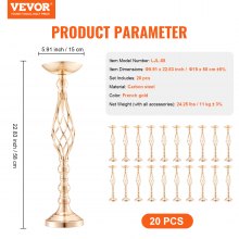 VEVOR 20PCS 58cm/22.83” Wedding Flower Vase Metal Gold Floral Stand for Table