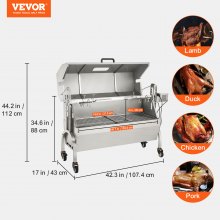 VEVOR Stainless Steel Rotisserie Grill with Hooded Cover, BBQ Whole Pig Lamb Goat Charcoal Spit Grill, Electric 50W Motor BBQ Hog Rotisserie Roaster, 46 Inch 132Lbs Capacity Lamb Rotisserie System