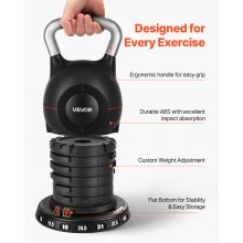 VEVOR Kettlebell, Adjustable Kettlebell with 7 Weight Levels (5, 11.5, 18, 24.5, 31, 37.5, 44 lbs), Die-Cast Aluminum and ABS Material, for Grip Strength Training, Full-body Workout & Cross-Training