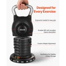 VEVOR Kettlebell, Adjustable Kettlebell with 7 Weight Levels (5, 11.5, 18, 24.5, 31, 37.5, 44 lbs), Die-Cast Aluminum and ABS Material, for Grip Strength Training, Full-body Workout & Cross-Training