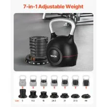 VEVOR Kettlebell, Adjustable Kettlebell with 7 Weight Levels (5, 11.5, 18, 24.5, 31, 37.5, 44 lbs), Die-Cast Aluminum and ABS Material, for Grip Strength Training, Full-body Workout & Cross-Training