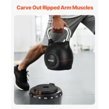 VEVOR Kettlebell, Adjustable Kettlebell with 7 Weight Levels (5, 11.5, 18, 24.5, 31, 37.5, 44 lbs), Die-Cast Aluminum and ABS Material, for Grip Strength Training, Full-body Workout & Cross-Training