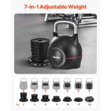 VEVOR Adjustable Kettlebell with 7 Weight Levels 2/5/8/11/14/17/20 kg (Black)