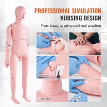 VEVOR sjukskötersketräningsdocka, manlig demonstration i naturlig storlek Människodocka för sjukskötersketräning, multifunktionell utbildning Tillbehör för undervisningsmodeller, anatomisk skyltdocka kroppsvårdssimulatormodell
