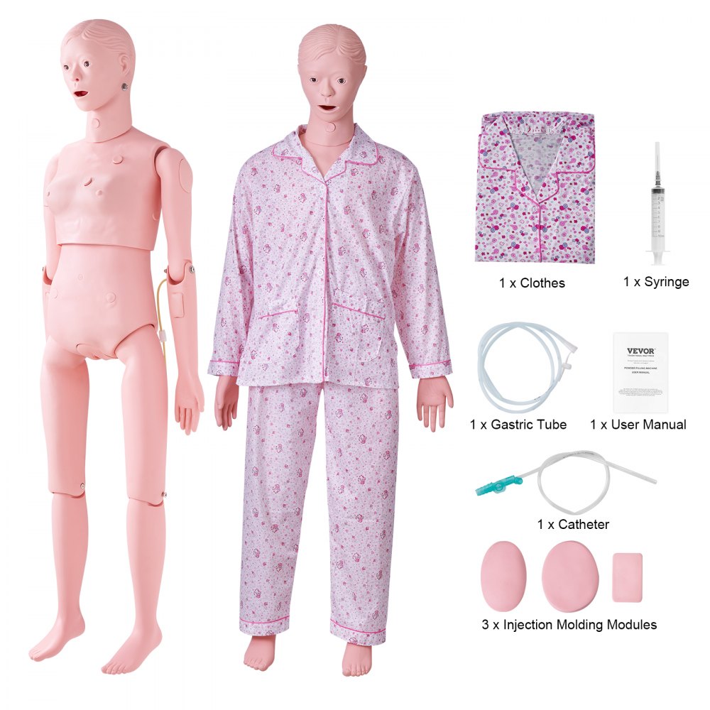 VEVOR figurína ošetřovatelského výcviku, ukázka ženské životní velikosti Lidská figurína pro ošetřovatelský výcvik, pomůcky pro výuku multifunkčního vzdělávání, model simulátoru péče o tělo anatomické figuríny z PVC