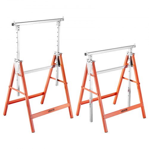 VEVOR Saw Horses, 2 Pack Folding Work Horses, 199.6 kg Load Capacity Sawhorse with Heavy Duty Legs, Adjustable Height Saw Horse with Non-Slip Foot Pads, for Woodworking, Carpenters and Contractors