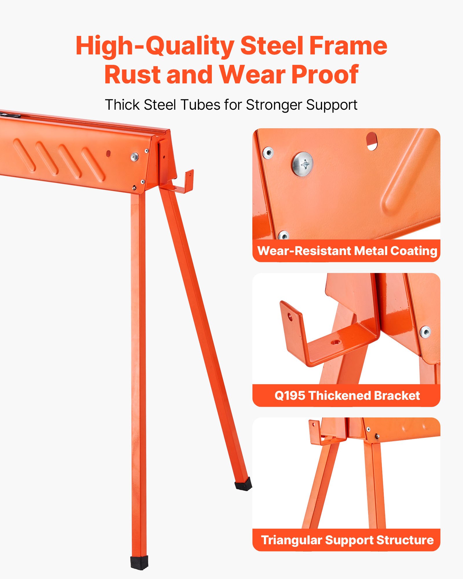 VEVOR Saw Horses, 2 Pack Folding Work Horses, 299.4 kg Load Capacity Sawhorse with Heavy Duty Legs, All-Metal Portable Saw Horse with Non-Slip Foot Pads, for Woodworking, Carpenters & Contractors