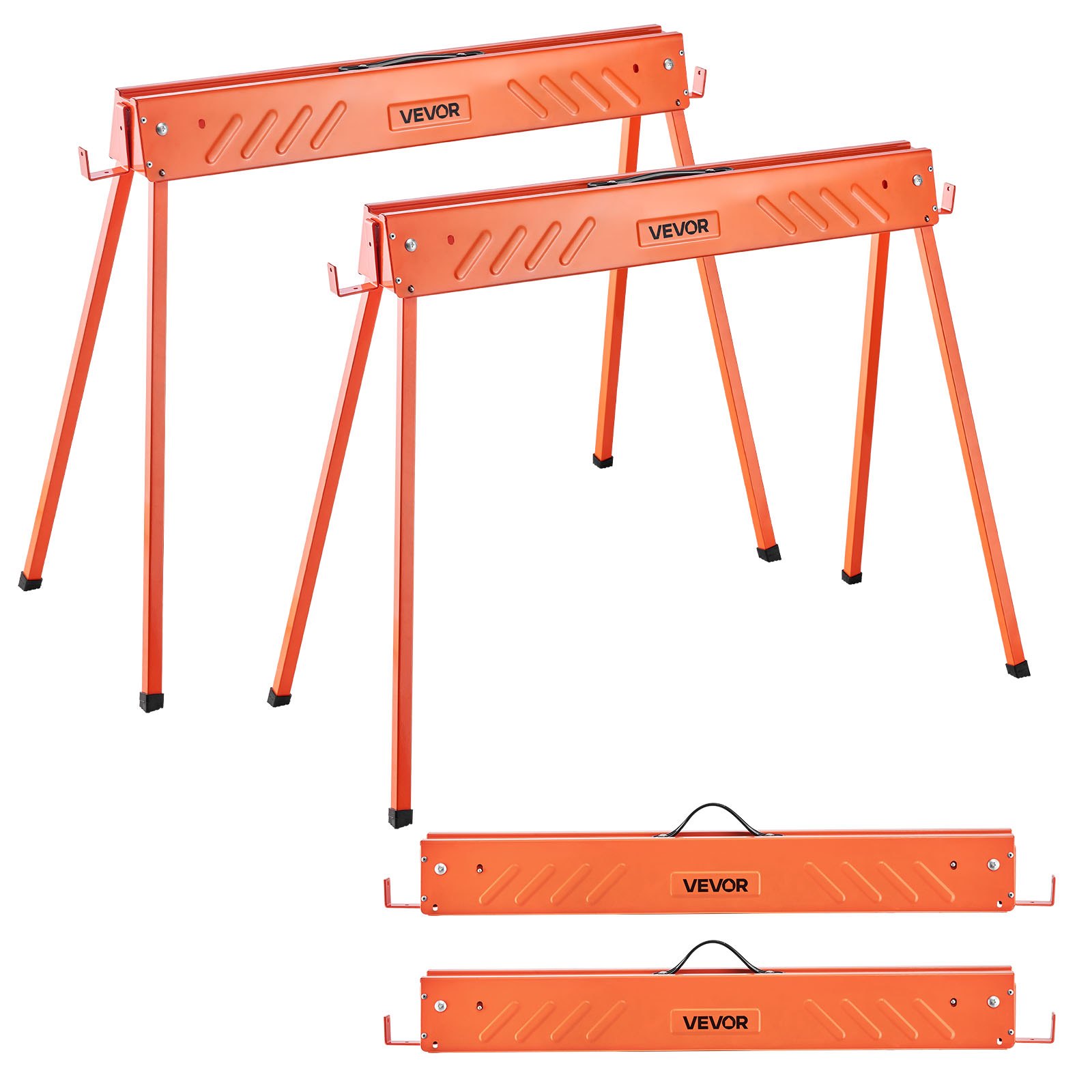 VEVOR Saw Horses, 2 Pack Folding Work Horses, 299.4 kg Load Capacity Sawhorse with Heavy Duty Legs, All-Metal Portable Saw Horse with Non-Slip Foot Pads, for Woodworking, Carpenters & Contractors