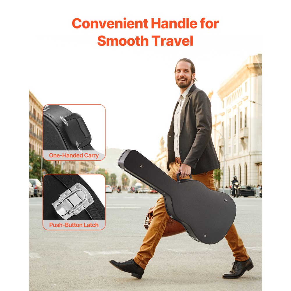 VEVOR Acoustic Guitar Hard Case, 43.31 in Gourd-Shaped Guitar Hard Case, With Lock Latch Key Handle, PVC Padding Soft Lining Water-Resistant Hard Shell Guitar Case, for 39-41 in Acoustic Guitar, Black