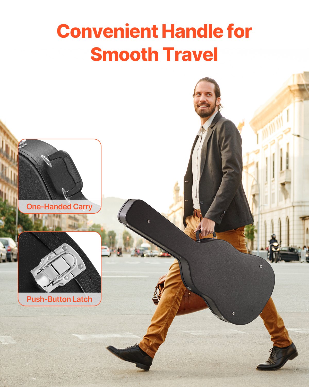 VEVOR Acoustic Guitar Hard Case, 43.31 in Gourd-Shaped Guitar Hard Case, With Lock Latch Key Handle, PVC Padding Soft Lining Water-Resistant Hard Shell Guitar Case, for 39-41 in Acoustic Guitar, Black