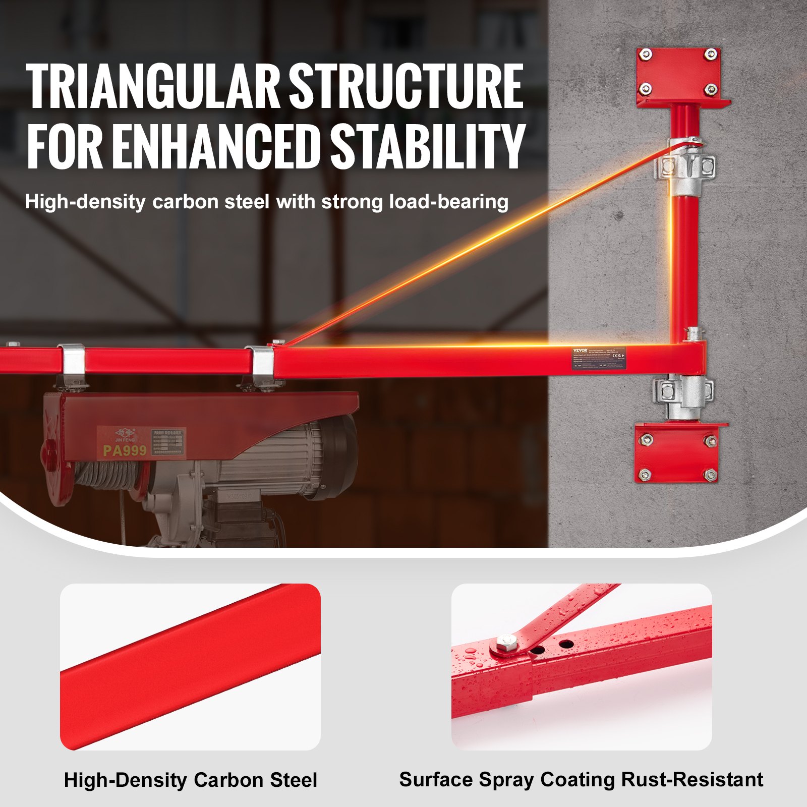 VEVOR Electric Hoist Support Arm, 600 kg Max Load Capacity, Electric Hoist Holder Swing Arm with Pole, Steel Hoist Frame, 180° Swivel Scaffold Hoist Lifting Arm, Winch Hoist Arm for Workshop, Garage