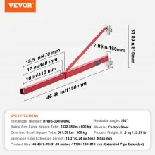 VEVOR Electric Hoist Support Arm, 1320 lbs Max Load Capacity, Electric Hoist Holder Swing Arm, Steel Hoist Frame, 180° Swivel Scaffold Hoist Lifting Arm, Winch Hoist Arm for Lifting, Workshop, Garage