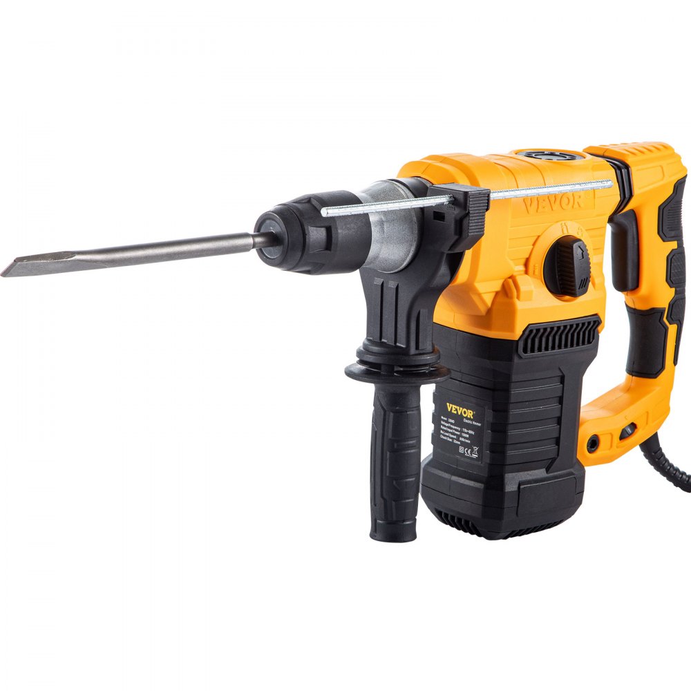 Martillo perforador VEVOR, SDS de 1" - Plus Taladro percutor con 4 funciones y mango giratorio de 360 ​​grados, 9.5A 1050W Velocidad variable 0-850RPM Martilladora con cable, incluye cinceles, brocas y estuche