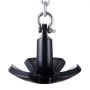 black VEVOR river anchor with silver chain and shackle against a white background.