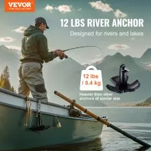 VEVOR River Anchor, 12 LBS Boat Anchor Cast Iron Black Vinyl-Coated with Shackle, Marine Grade Mushroom Anchor for Boats Up To 10 ft, Impressive Holding Power in River and Mud Bottom Lakes
