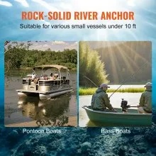 VEVOR River Anchor, 12 LBS Boat Anchor Cast Iron Black Vinyl-Coated with Shackle, Marine Grade Mushroom Anchor for Boats Up To 10 ft, Impressive Holding Power in River and Mud Bottom Lakes