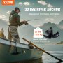 VEVOR River Anchor 30LB Boat Anchor Cast Iron Black Vinyl-Coated Mushroom Anchor