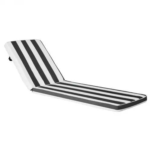 VEVOR Chaise Lounge Cushion, 74 x 22 x 3 in, Set of 2 Outdoor Lounge Chair Cushions, Waterproof & Fade-Resistant Sun Lounger Cushions with Ties, Patio Lounger Pads for Pool Deck, Black & White Stripes