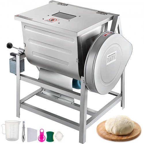 VEVOR 110V Commercial Dough Mixer 15kg, Kneading Capacity 30 QT, Flour Mixer 1500W, with Visible Lid, Heavy-Duty Pizza Dough Mixer 304 Stainless Steel