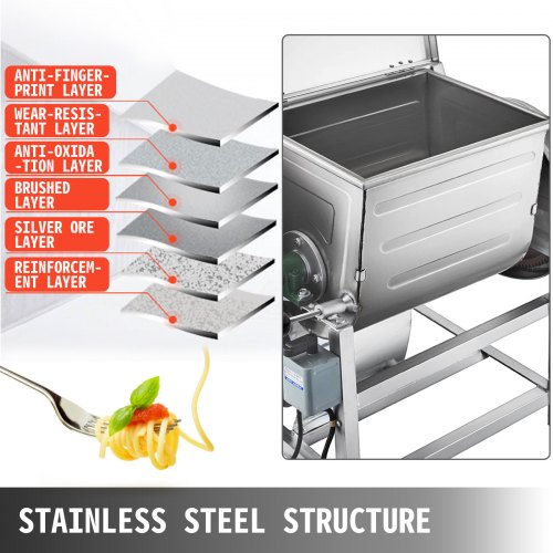 VEVOR 110V Commercial Dough Mixer 25kg, Kneading Capacity 50 QT, Flour Mixer 2200W, with Visible Lid, Heavy-Duty Pizza Dough Mixer 304 Stainless Steel, Professional Kitchen Equipment