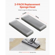 VEVOR Sponge Mop Replacement, 2-Piece, High Density Wider PU Sponge Mop Head Replacement with Hook & Loop, High Absorbency Head Replacement for VEVOR DS1362 Sponge Mop, Fit for Various Floors