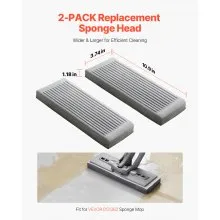 VEVOR Sponge Mop Replacement, 2-Piece, High Density Wider PU Sponge Mop Head Replacement with Hook & Loop, High Absorbency Head Replacement for VEVOR DS1362 Sponge Mop, Fit for Various Floors