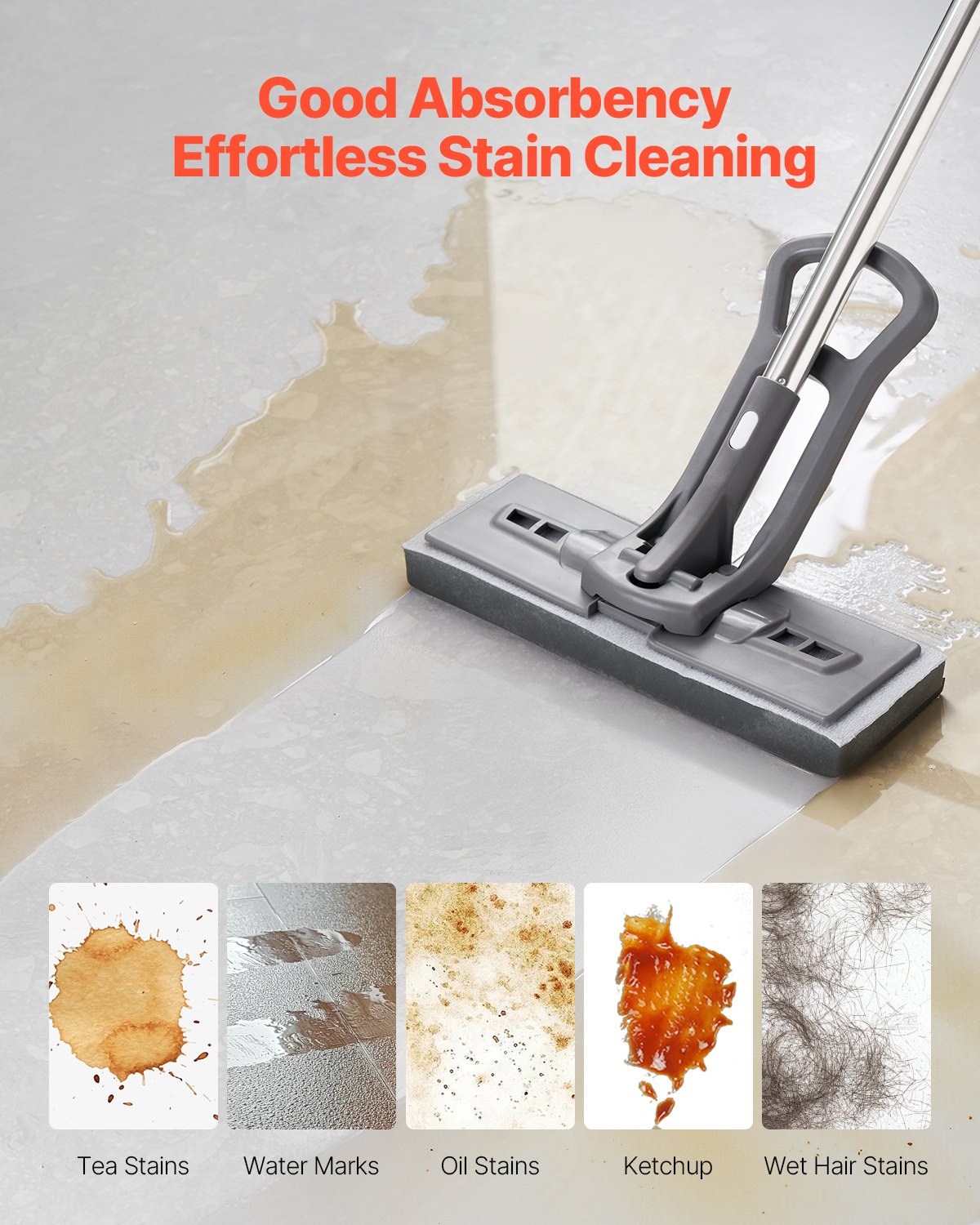 VEVOR Sponge Mop Replacement, 2-Piece, High Density Wider PU Sponge Mop Head Replacement with Hook & Loop, High Absorbency Head Replacement for VEVOR DS1362 Sponge Mop, Fit for Various Floors