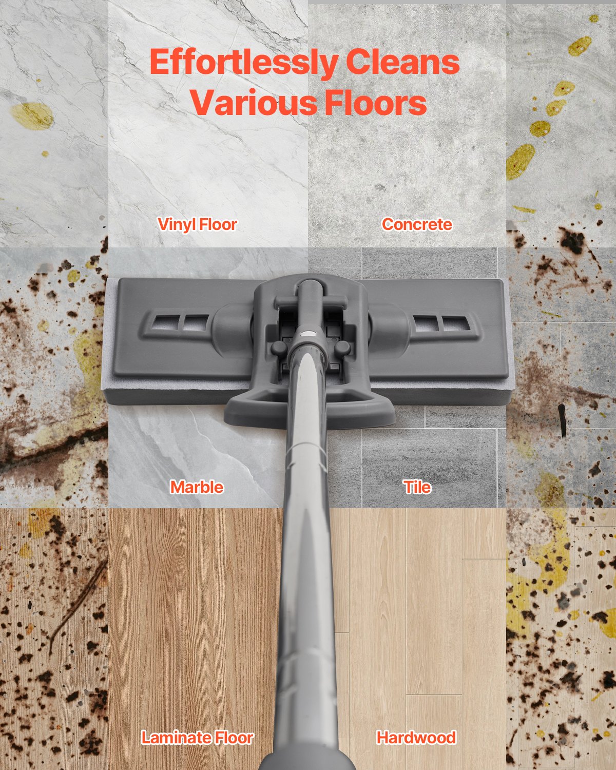 VEVOR Sponge Mop Replacement, 2-Piece, High Density Wider PU Sponge Mop Head Replacement with Hook & Loop, High Absorbency Head Replacement for VEVOR DS1362 Sponge Mop, Fit for Various Floors