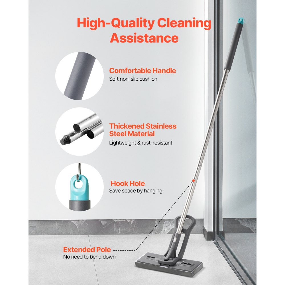 VEVOR Sponge Mop, High-Density PU Sponge Mop with 1 Pcs Sponge Mop Replacement , Easy to Squeeze Sponge Mop with Hook & Loop for Head Change, Fit for Various Floors’ Cleaning