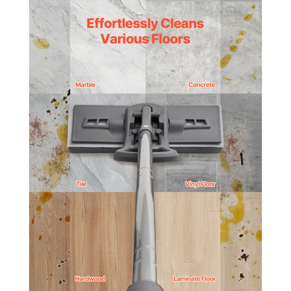 VEVOR Sponge Mop, High-Density PU Sponge Mop with 1 Pcs Sponge Mop Replacement , Easy to Squeeze Sponge Mop with Hook & Loop for Head Change, Fit for Various Floors’ Cleaning