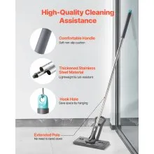 VEVOR Sponge Mop, High-Density PU Sponge Mop with 1 Pcs Sponge Mop Replacement , Easy to Squeeze Sponge Mop with Hook & Loop for Head Change, Fit for Various Floors’ Cleaning