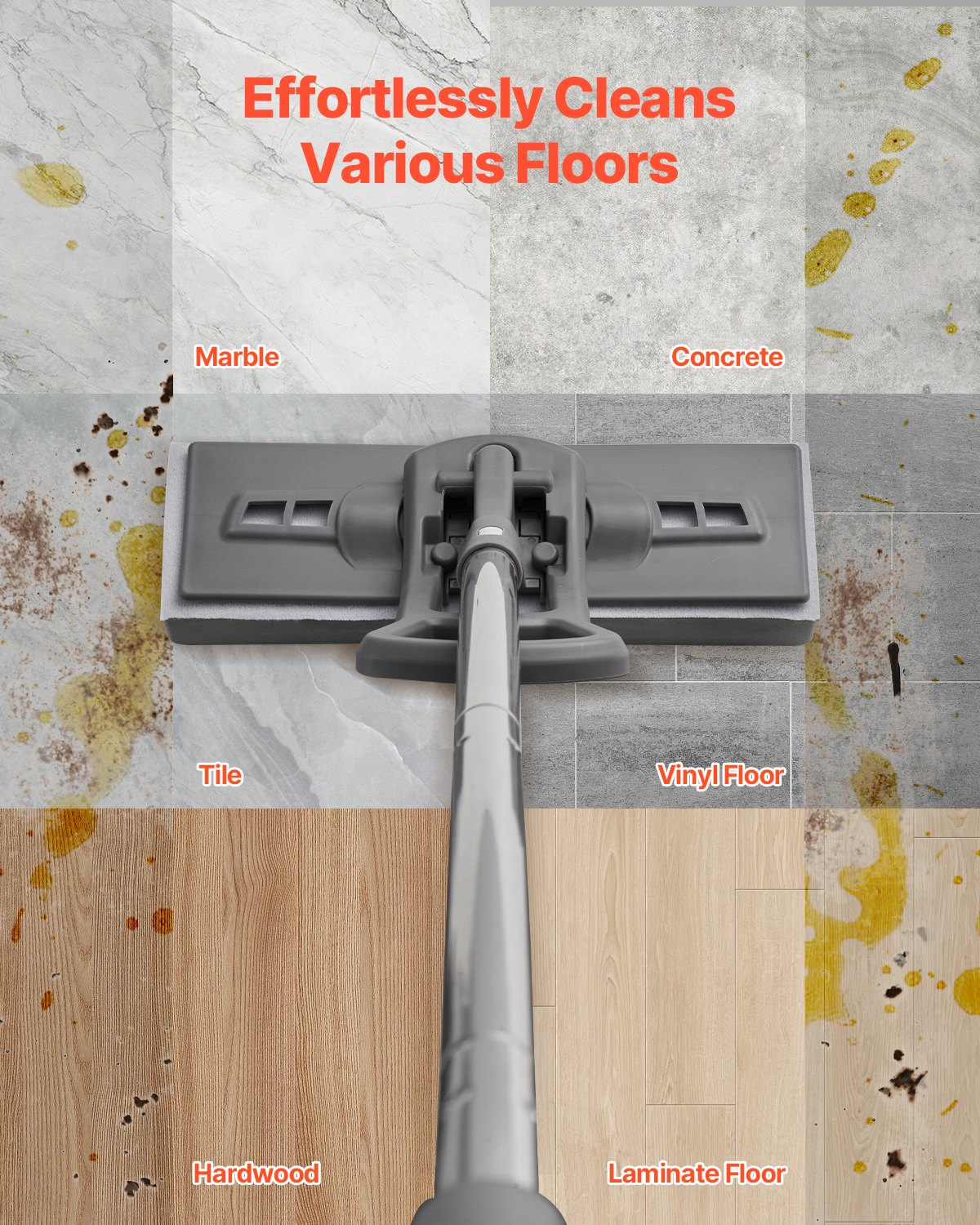 VEVOR Sponge Mop, High-Density PU Sponge Mop with 1 Pcs Sponge Mop Replacement , Easy to Squeeze Sponge Mop with Hook & Loop for Head Change, Fit for Various Floors’ Cleaning