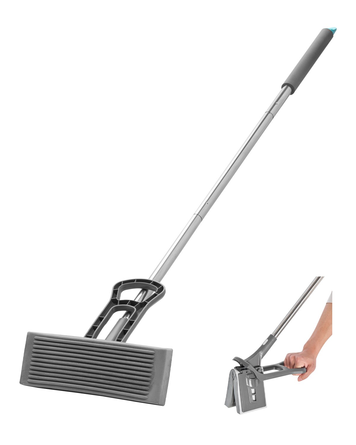 VEVOR Sponge Mop, High-Density PU Sponge Mop with 1 Pcs Sponge Mop Replacement , Easy to Squeeze Sponge Mop with Hook & Loop for Head Change, Fit for Various Floors’ Cleaning