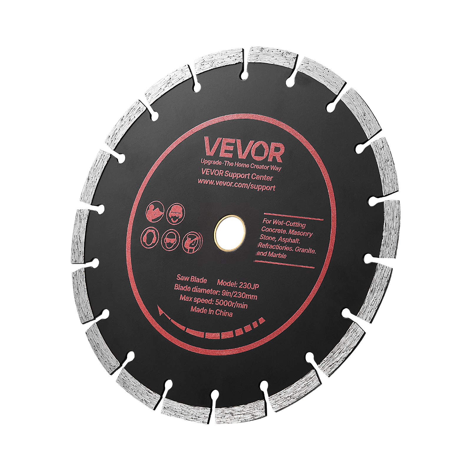 VEVOR Diamond Blades 230 mm, 3-Pack Concrete Saw Blade Set, 22.2 mm Arbor, High-Hardness Diamond Segments, 65Mn Steel Core, Dry Wet Cutting, Clean Edges for Concrete, Masonry, Brick, Stone, Granite