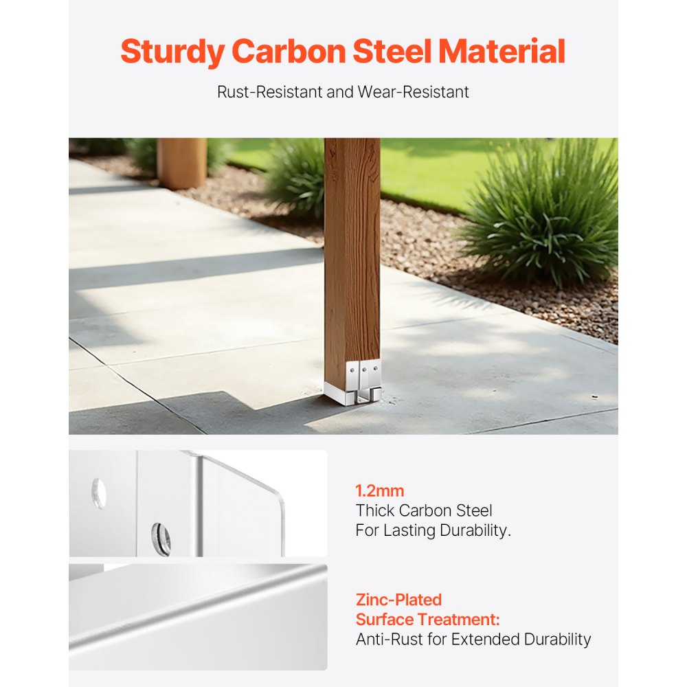 VEVOR 4x4 Post Base 10 Pcs, Inner Size 3.53x3.56inch/89.6x90.5mm Concrete Post Anchor, Heavy-Duty Zinc-Plated Carbon Steel Posts Brackets with 1 Inch Standoff Elevation, for Concrete Pergolas Patios