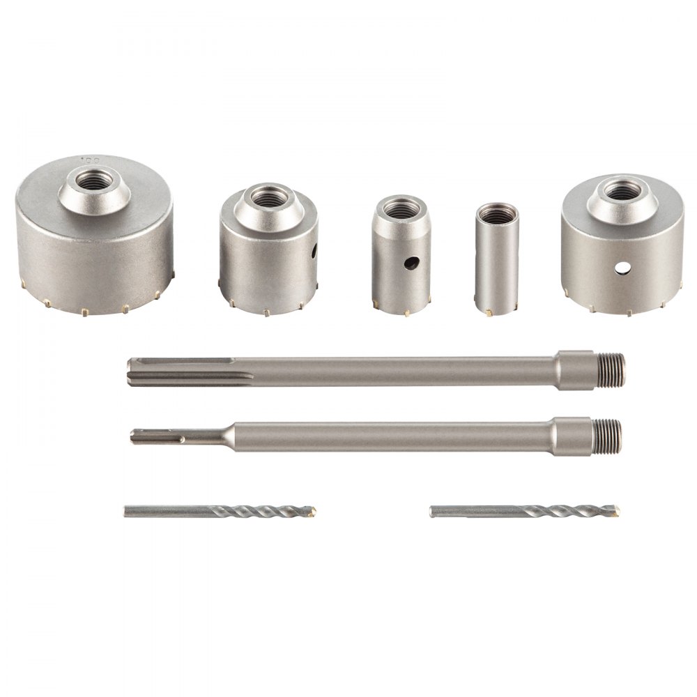 VEVOR Concrete Hole Saw Kit, 1-2/11\", 1-3/5\", 2-9/16\", 3-5/32\", 3-15/16\" Drill Bit Set SDS Plus & SDS MAX Shank Wall Hole Cutter with a 4-1/3\" Connecting Rod for Concrete, Cement, Stone Wall, Ma