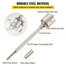 VEVOR Concrete Hole Saw Kit, 1-2/11", 1-3/5", 2-9/16", 3-5/32", 3-15/16" Drill Bit Set SDS Plus & SDS MAX Shank Wall Hole Cutter w/a 4-1/3" Connecting Rod for Concrete, Cement, Stone Wall, Masonry