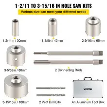 VEVOR Concrete Hole Saw Kit, 30/40/65/80/100mm Drill Bit Set SDS Plus or SDS Max Shank Wall Hole Cutter with 11.8"/300 mm Connecting Rod for Brick, Concrete, Cement, Stone Wall, Masonry, Tile